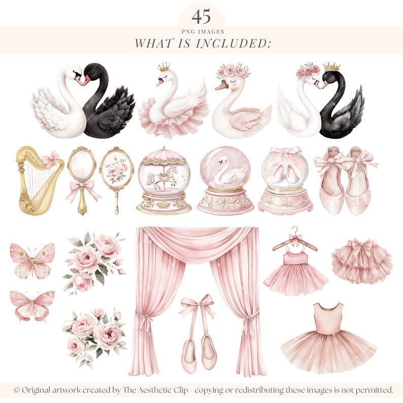 Watercolor Ballerina Clipart | Pink Swan Lake Png | Ballerina Clipart | Pink Ballet Birthday | Bunny | Tutu | Bear | Ballet Shoes | 45 PNG image 3