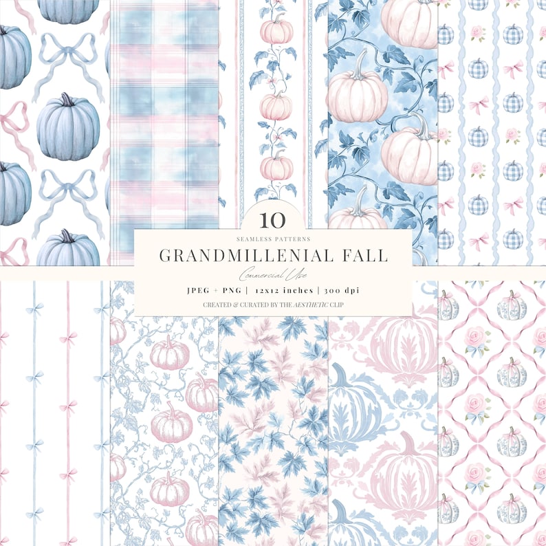 Fall Seamless Pattern | Preppy Pumpkin Digital Paper | Grandmillenial Fall Background | Autumn Toile De Juoy | 10 JPEG | PNG image 1
