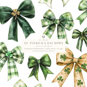 Clipart di San Patrizio / Fiocchi ad acquerello / Clipart di fiocchi irlandesi / Nastro verde PNG / Fiocchi di San Patrizio / Sublimazione di fiocchi / 9 PNG