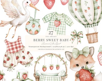 Berry Sweet Delivery | Strawberry Baby Shower | Strawberry Clipart | Silly Goose | Berry First Birthday | Strawberry Nursery | 27 PNG
