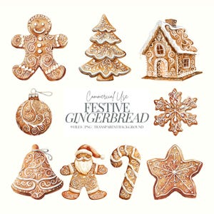 Gingerbread Clipart | Gingerbread PNG | Christmas Clipart | Christmas Cookie | Gingerbread House | Santa | Gingerbread Man | Festive | 9 PNG