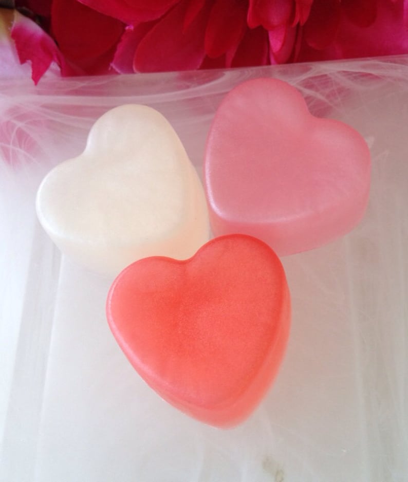 Mini Heart Soaps Heart Favor Soap Heart Guest Soap Rose Soap Apple Soap Plumeria Soap Set of 3 Soaps image 3