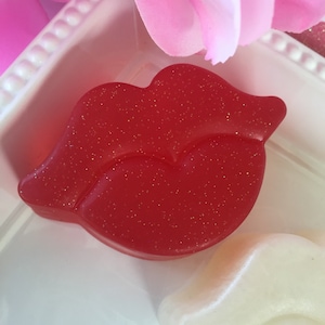 Valentine Soap Lips Soap Kiss Soap Love Spell or Strawberry Valentine's Day Gift Glitter red