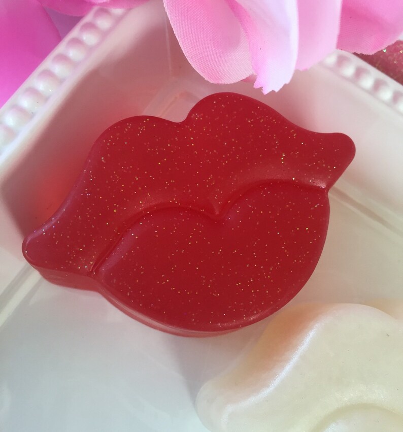 Valentine Soap Lips Soap Kiss Soap Love Spell or Strawberry Valentine's Day Gift Glitter red