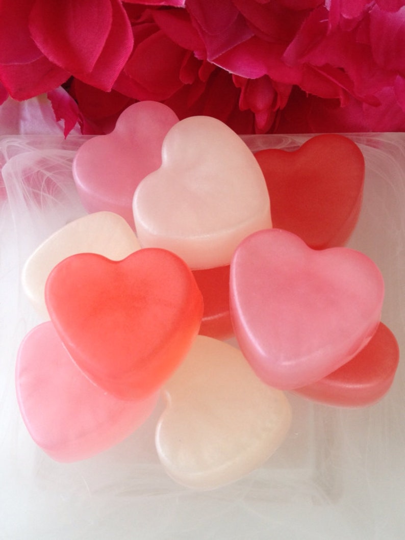 Mini Heart Soaps Heart Favor Soap Heart Guest Soap Rose Soap Apple Soap Plumeria Soap Set of 3 Soaps image 1