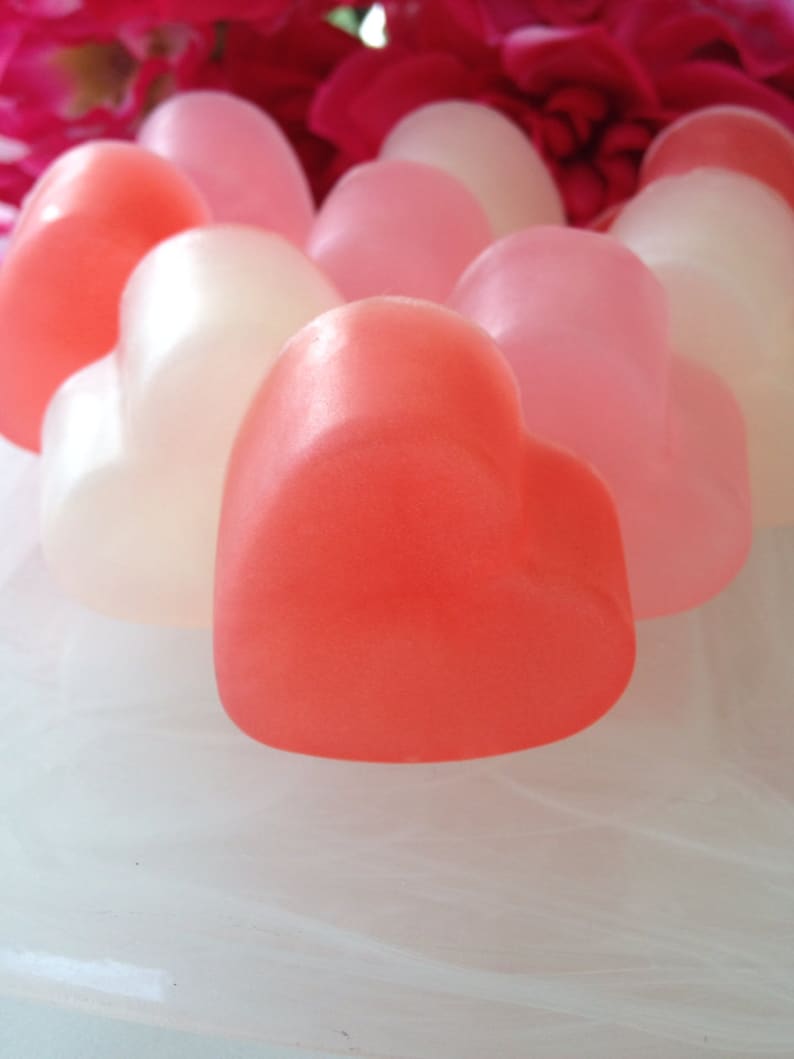 Mini Heart Soaps Heart Favor Soap Heart Guest Soap Rose Soap Apple Soap Plumeria Soap Set of 3 Soaps image 2