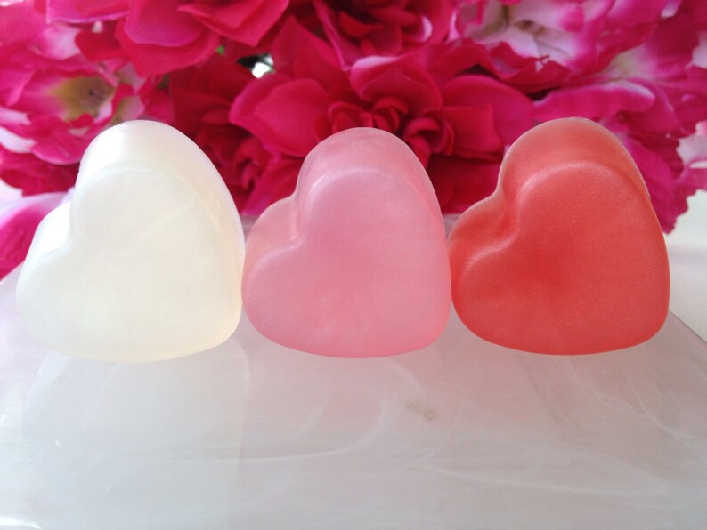 Mini Heart Soaps Heart Favor Soap Heart Guest Soap Rose Soap Apple Soap Plumeria Soap Set of 3 Soaps image 4