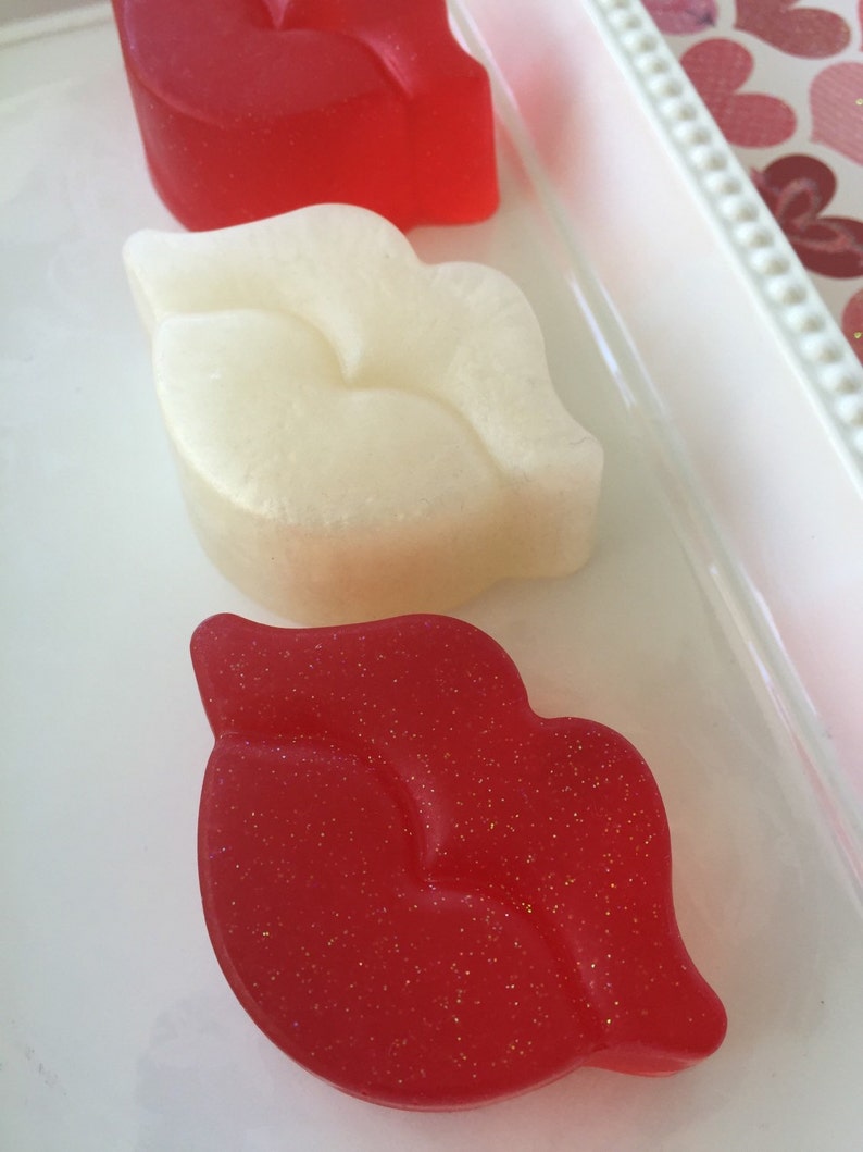 Valentine Soap Lips Soap Kiss Soap Love Spell or Strawberry Valentine's Day Gift Shimmer white