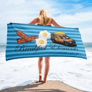 Honda Element Breakfast Elements Bacon Eggs Orange Juice and Toast Beach Towel