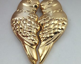 Gold Love Birds - Lapel, Bag, Hat Pin Pair