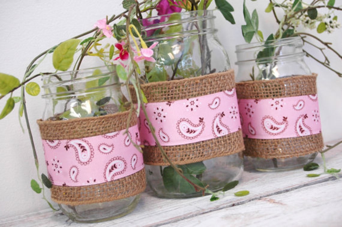 Pretty Pink Paisley Jar Wraps, Table Decor, Home Decor, Kitchen Decor