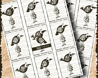 Whimsical Brown Chocolate Music Birds - Printable ACEO Collage Sheets - for handmade cards, gift tags, music-themed crafts
