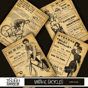Printable Vintage Bicycle ACEO sepia monotone on aged paper cycling biking sport cards, gift tags, scrapbooking, antique newsprint image 3