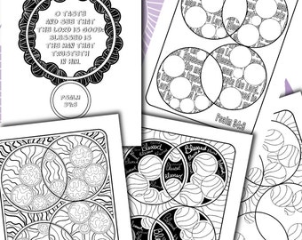 Adult Teen Scripture Coloring - BLESSED Part 3 - Organic Style Coloring Pages Focused on Blessing Scriptures - Creative Bible Study Tool