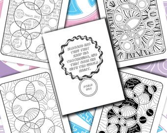 Adult Teen Scripture Coloring - BLESSED Part 5 - Organic Circle Illustrations - Creative Bible Study Tool - Scripture Color Journaling