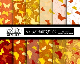 Autumn Fall Season Butterfly Bush PRINTABLE High Resolution Digital Paper - Watercolor Painting - Thanksgiving Scrapbook