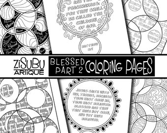 Adult Teen Scripture Coloring - BLESSED Part 2 - Organic Style Coloring Pages Focused on Blessing Scriptures - Creative Bible Study Tool