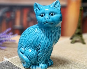 ヴィンテージターコイズセラミック猫の置物 – ミッドセンチュリー
