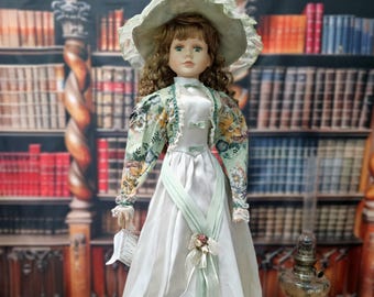 Large Vintage French Porcelain Doll, Victorian Lady Figurine in
