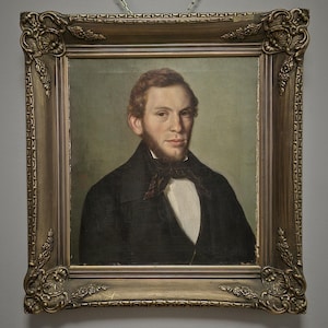 Antique Portrait Oil Painting Signed Original Bourgeois Artwork Framed 19th Century Gentleman European Collectible Fine Art Home Wall Decor