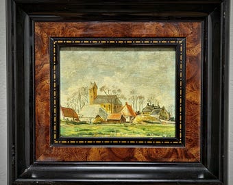 Vintage Holländisches Dorf Ölgemälde, signierte Original Landschaftsmalerei, Eingerahmt Landschaftsszene, Rustikale Wandkunst, Bauernhausdekor Geschenkidee