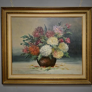 Vintage French Floral Oil Painting, Flower Framed Artwork, Still Life Floral Oil Painting, Botanical Wall Art, Hand Painted Art