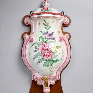 Antique French Wall Fountain, Faience Lavabo Wash Basin Set
