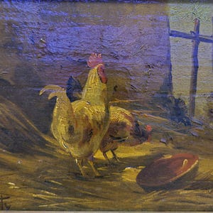 Moody Art Chickens Oil on canvas