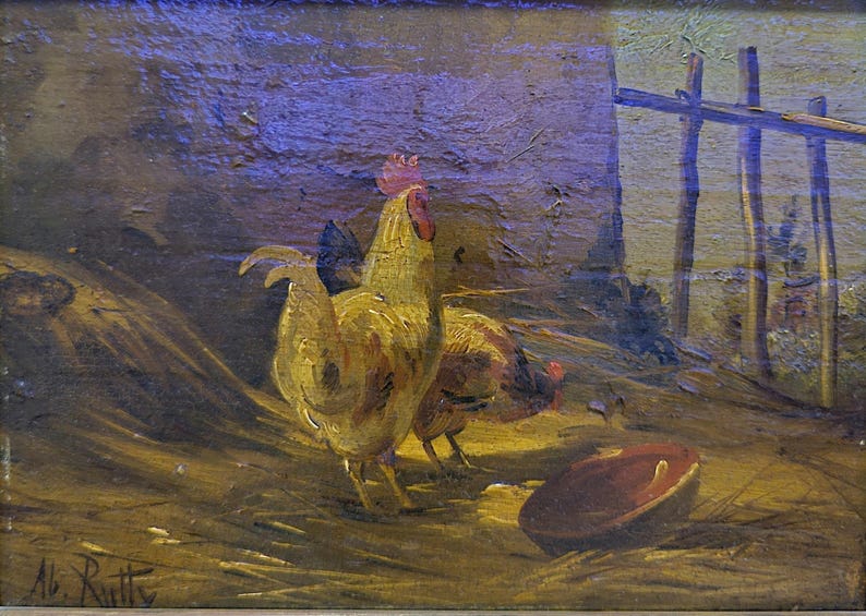 Moody Art Chickens Oil on canvas