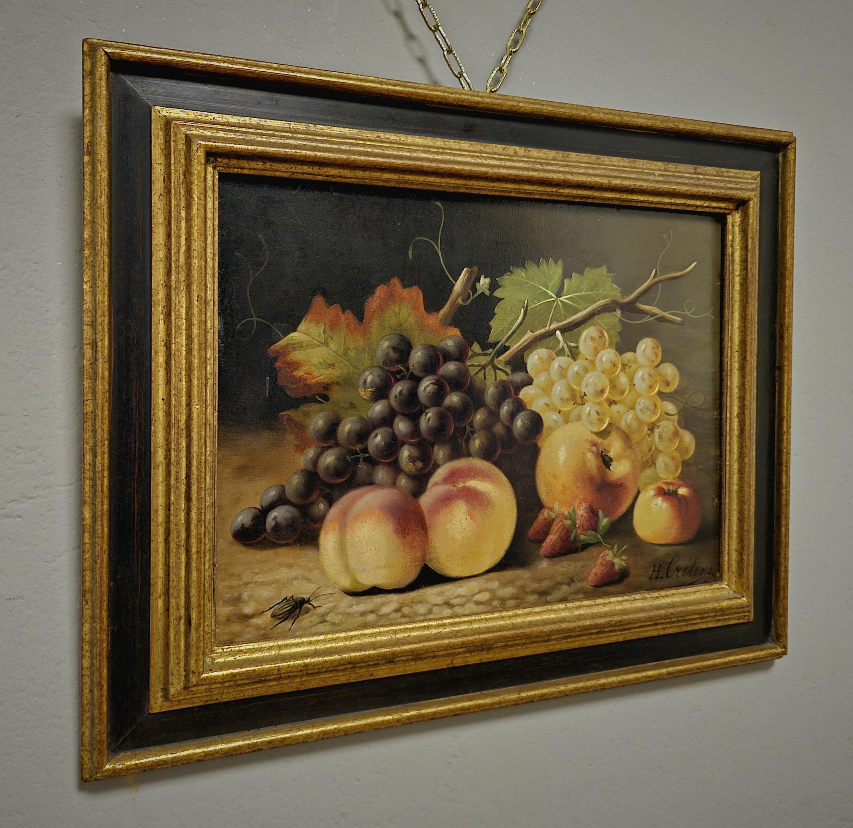 アンティーク　絵　水彩画　果物　antique フランス Antique French Still Life Oil Painting Signed Classic Fruit