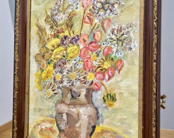 【アンティーク】額装 額縁 油絵 油彩 絵画 花瓶 花 静物画 インテリア雑貨 ヴィンテージ印象派風の花の油絵、額装された静物画 - Etsy 日本