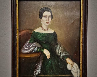 ヴィンテージフローラルな女性の肖像画油絵、クラシックなヨーロッパの