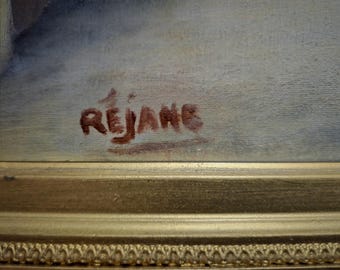 アンティーク油絵、ヴィンテージ印象派風景画、金色の額縁に入った