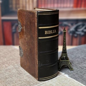 1856 Rare Antique Dutch Bible, Old & New Testament, Leather Bound, Double Silver Floral Locks, Collectible Heirloom Religious Scripture Gift
