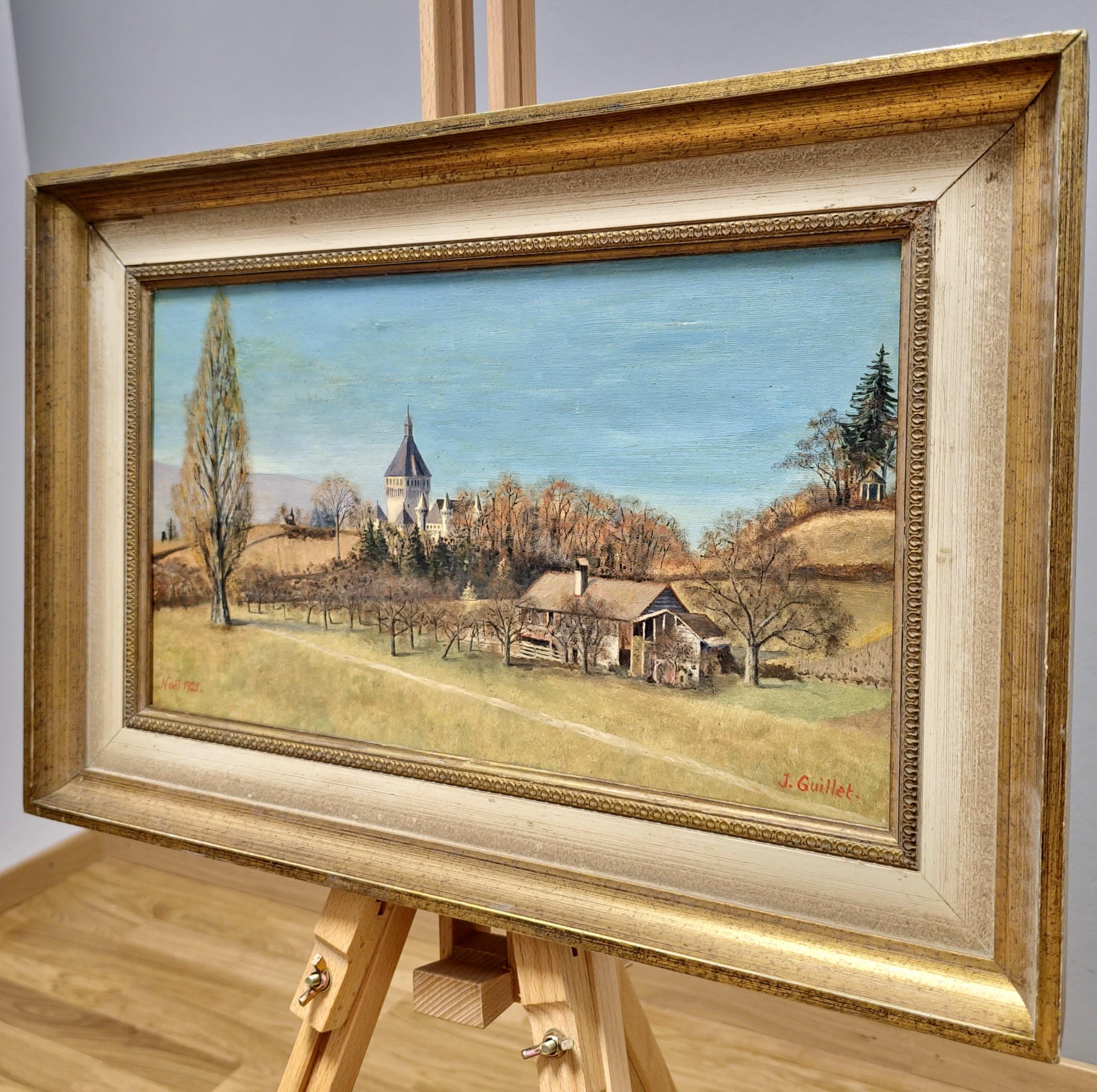 ヴィンテージ スイス風景油絵、額入り農家アート、1920年代 - Etsy 日本