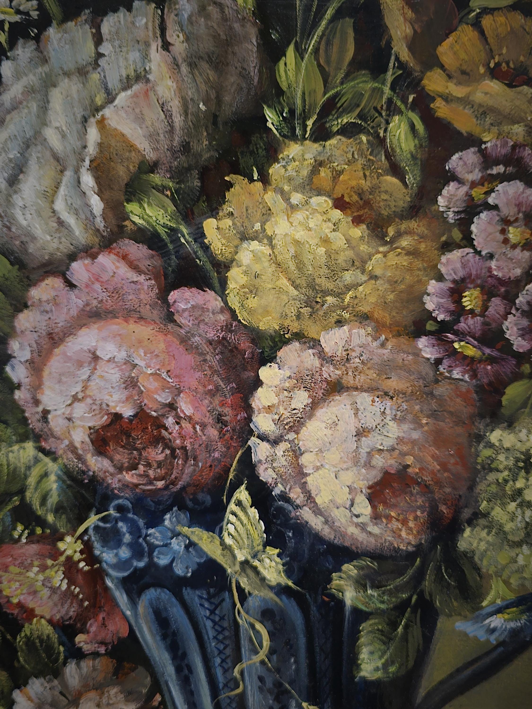 Antique Dutch Floral Still Life Oil Painting, Signed Flower