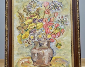 ヴィンテージ印象派風の花の油絵、額装された静物画 - Etsy 日本