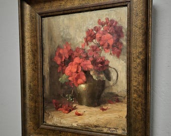 花束の油彩画 大きなサイズ 金色フレーム付き　ヴィンテージ　アンティーク　油絵 花束の油彩画 大きなサイズ 金色フレーム付き ヴィンテージ