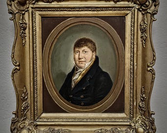 French Antique Oil Portrait, 19th Century Bourgeois Gentleman
