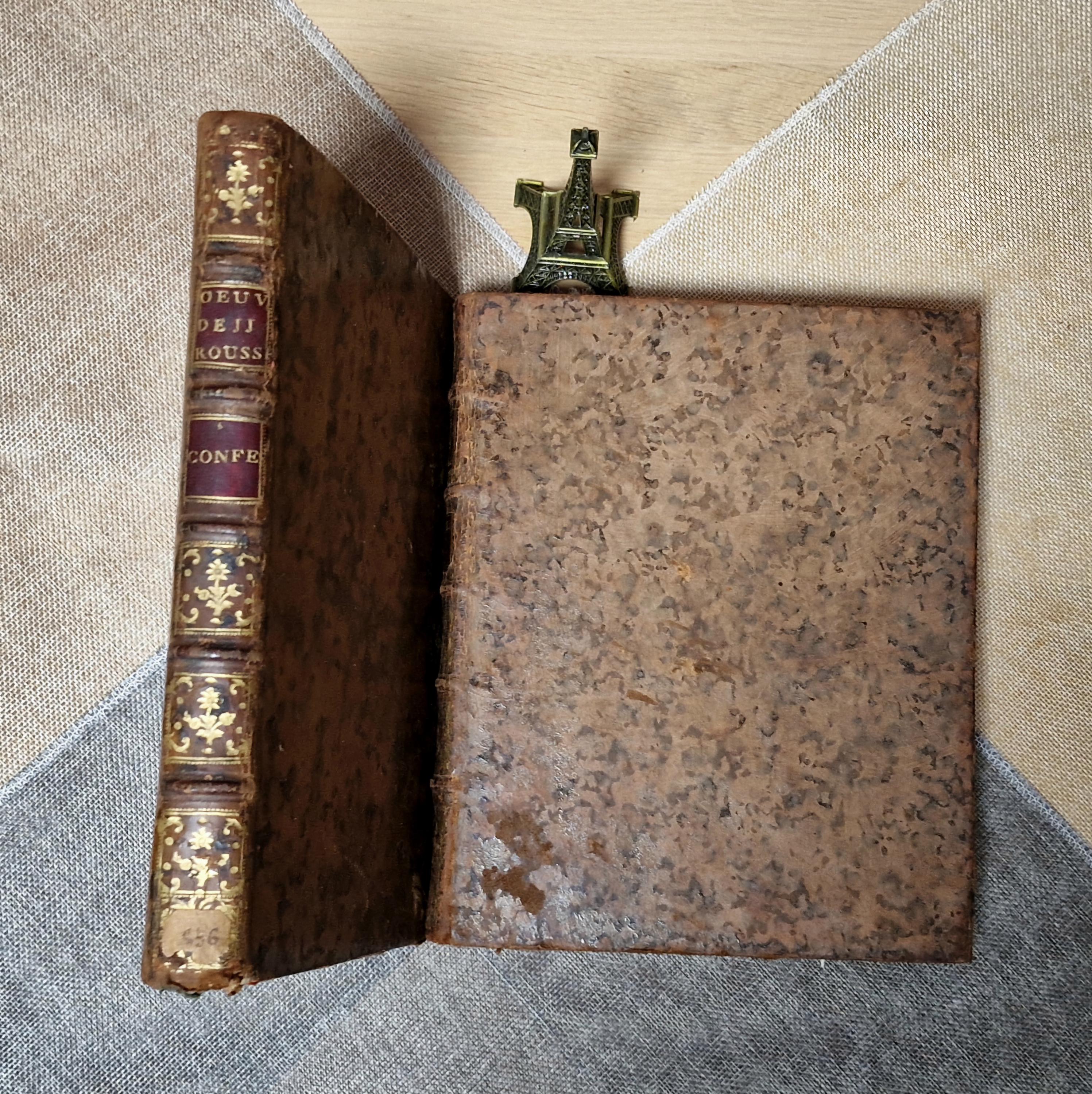 ルソーのアンティークフランス書、18世紀セット、革装の啓蒙思想書 