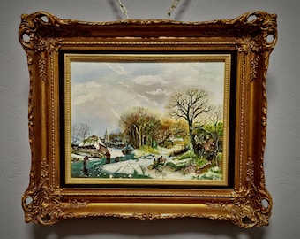 アンティーク フランス風景油絵 19世紀 署名入り バルビゾン派