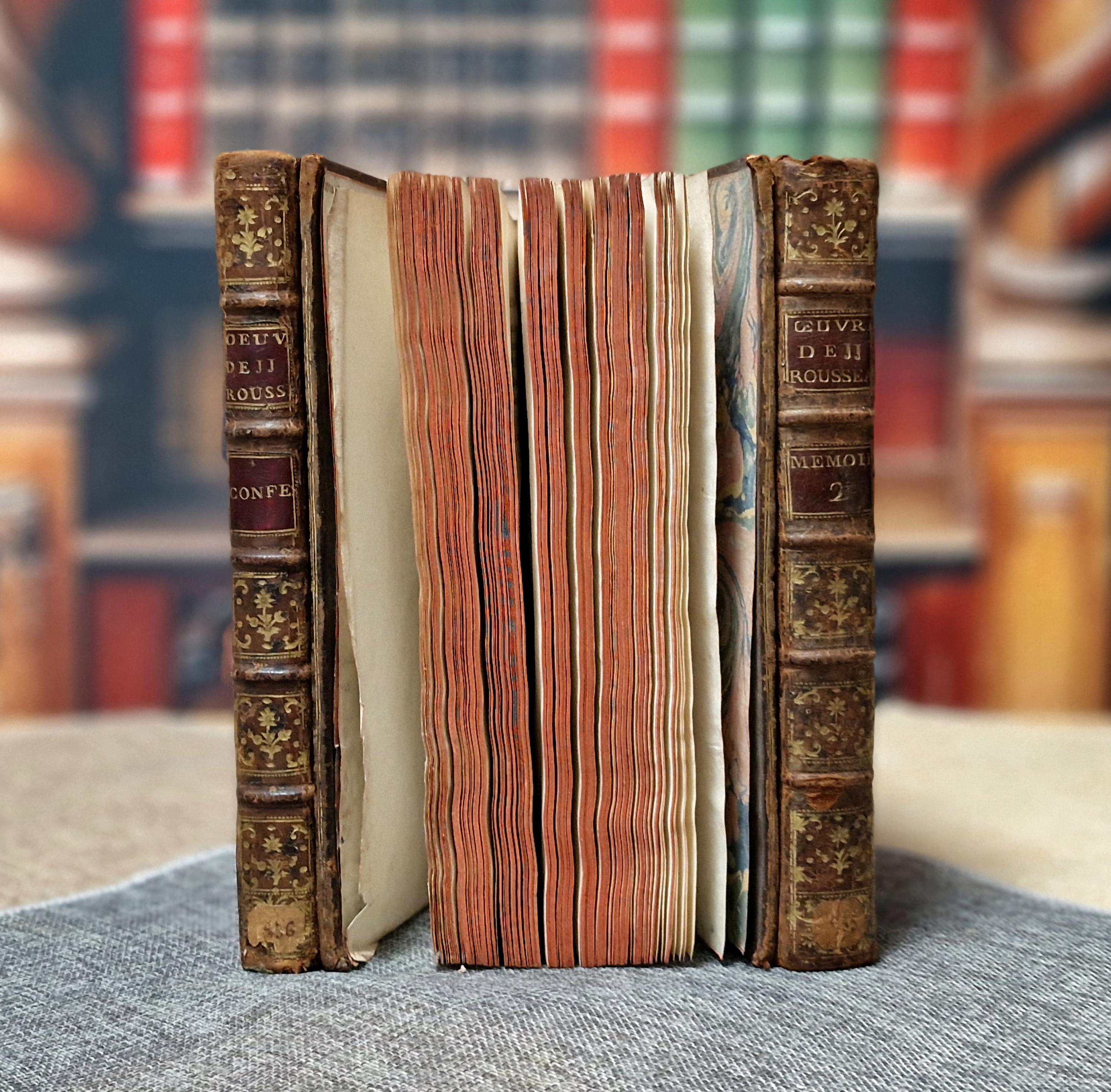 ルソーのアンティークフランス書、18世紀セット、革装の啓蒙思想書 