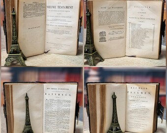 1901年製 希少なアンティークオランダ語聖書、革装、銀錠、旧約聖書と