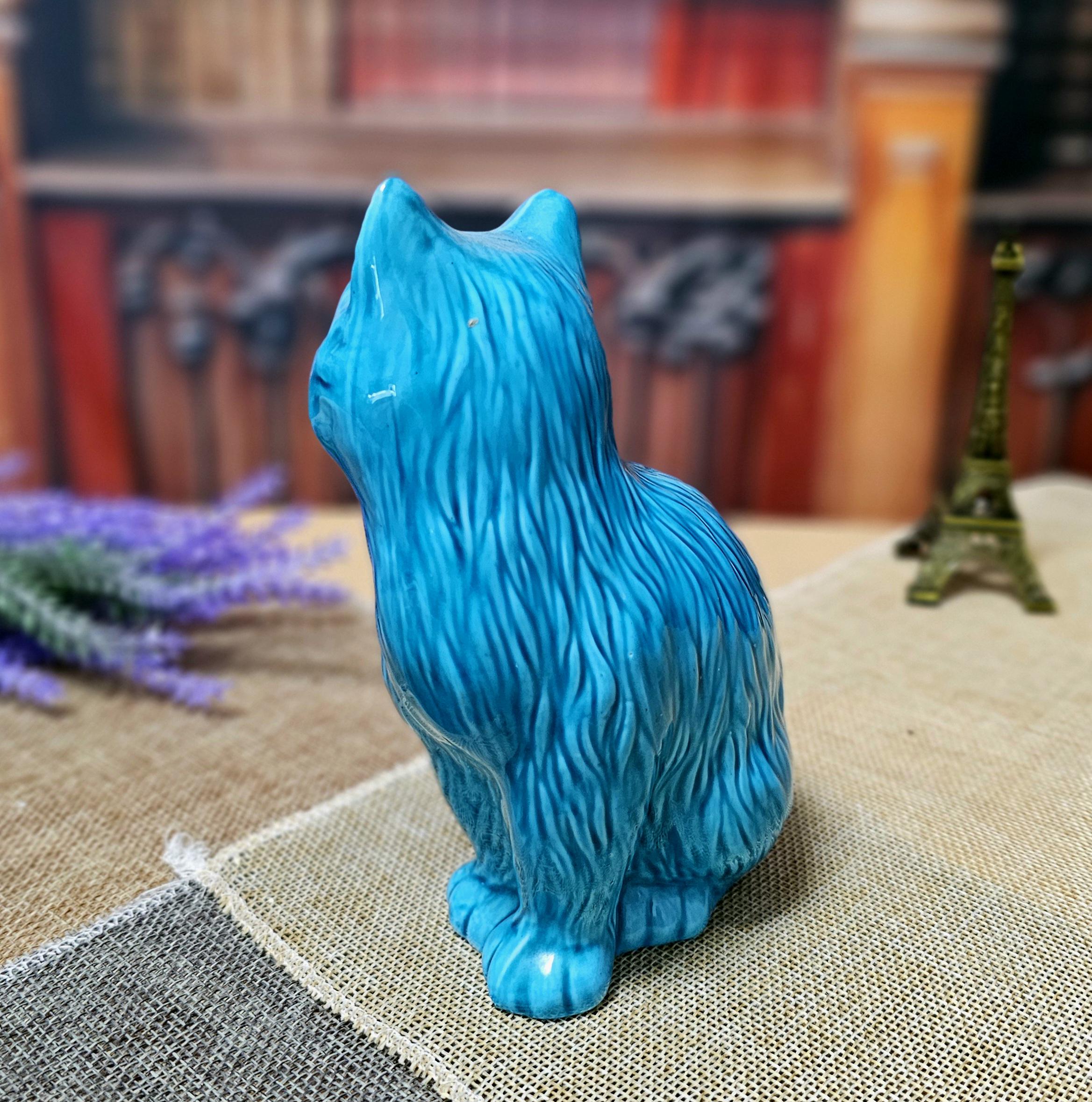 ヴィンテージターコイズセラミック猫の置物 – ミッドセンチュリー