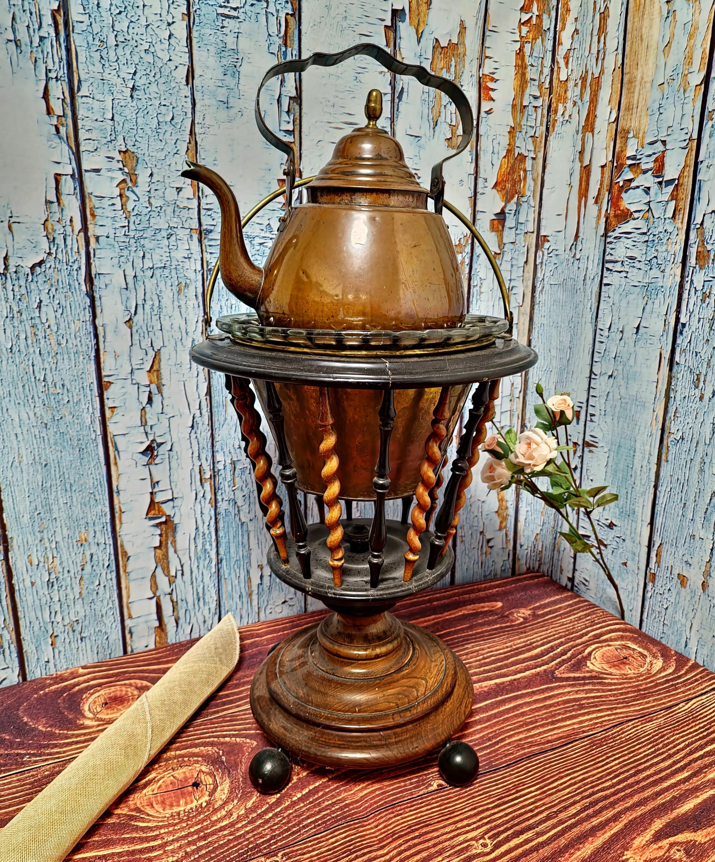 Large Antique Dutch Tea Stove With Copper Kettle, 19th Century