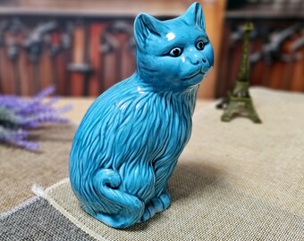 ヴィンテージターコイズセラミック猫の置物 – ミッドセンチュリー
