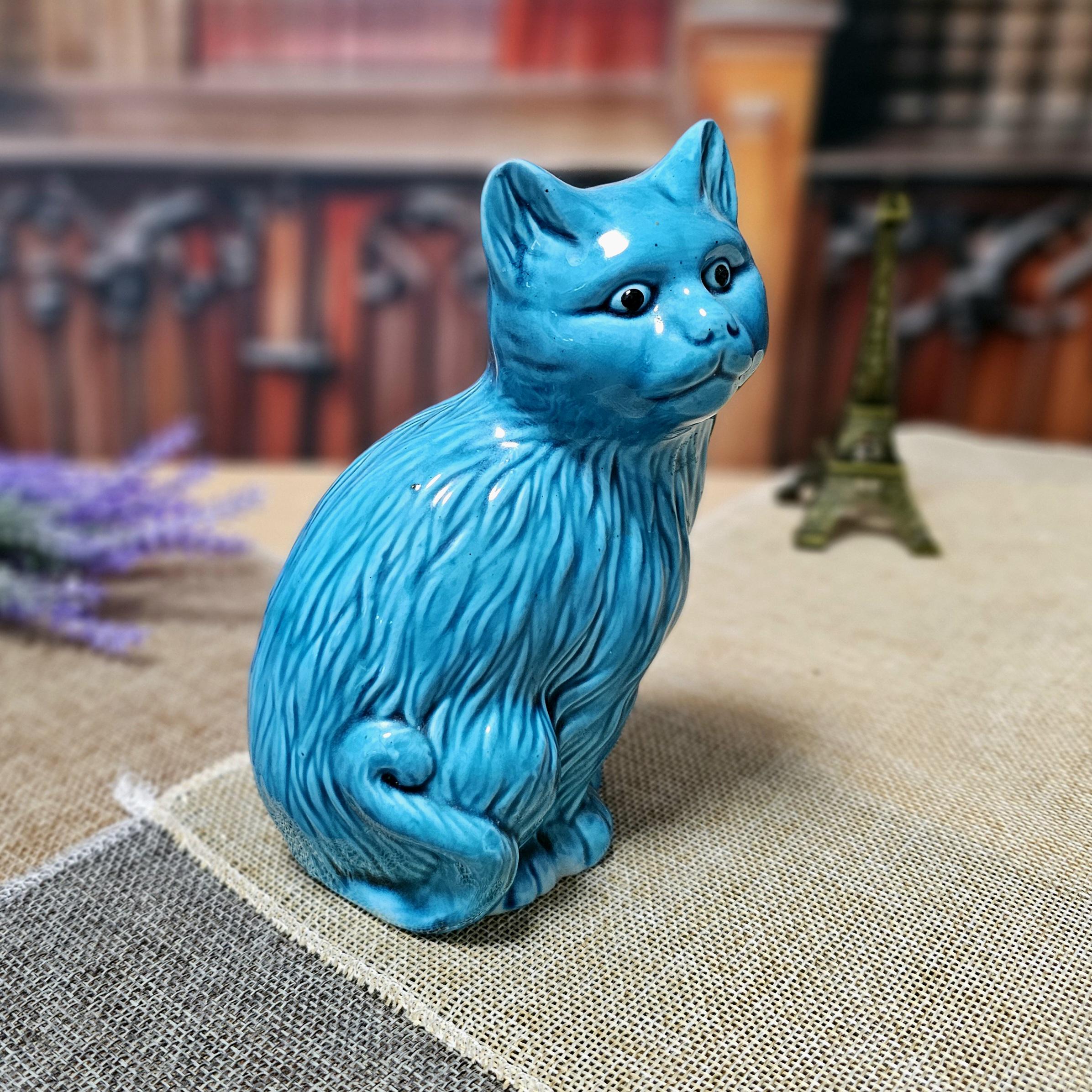 ヴィンテージターコイズセラミック猫の置物 – ミッドセンチュリー