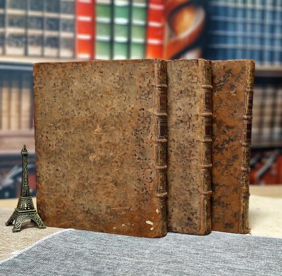 Antique French Books by Rousseau, 18th Century Set, Leather Bound