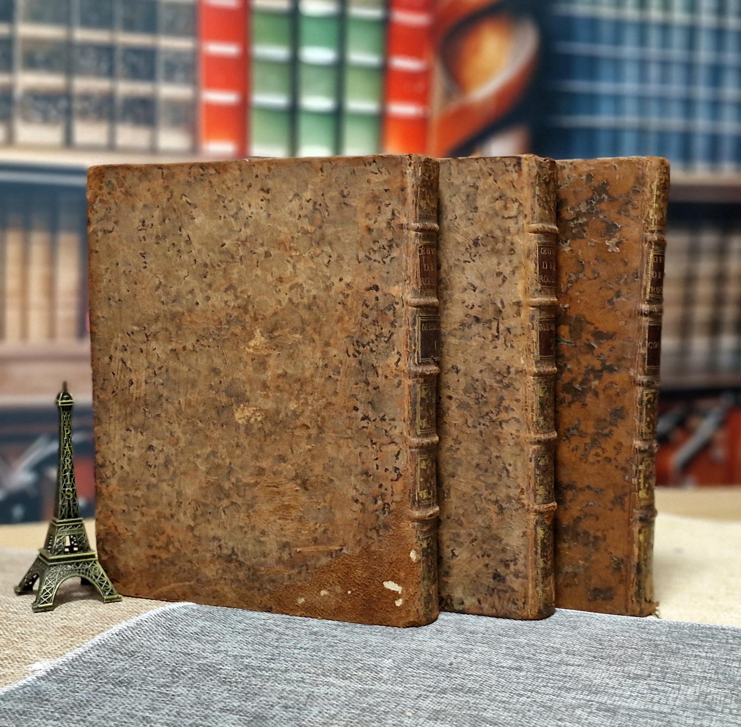 ルソーのアンティークフランス書、18世紀セット、革装の啓蒙思想書 