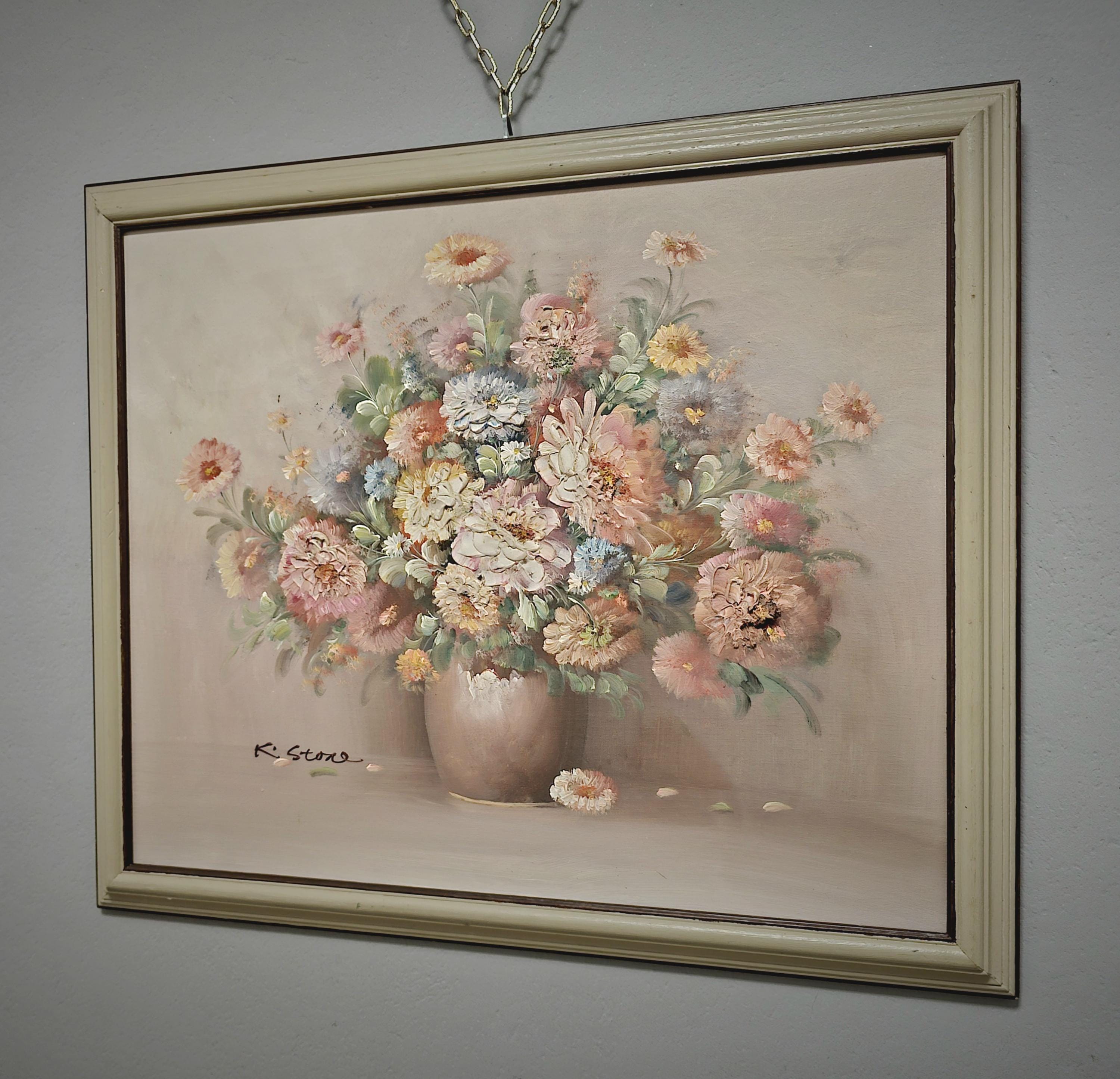 Vintage Large French Floral Oil Painting, Still Life Artwork